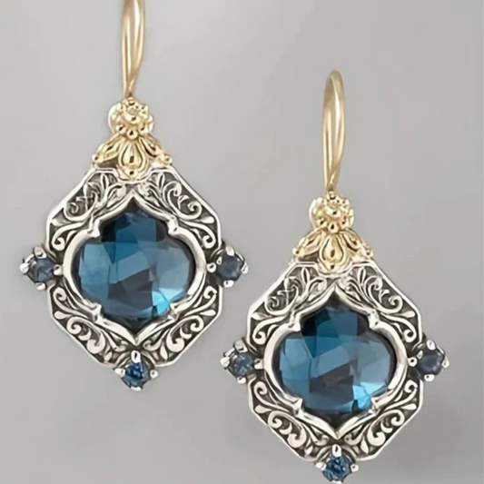 Vintage Blauwe Kristal Gouden Oorbellen | Goud