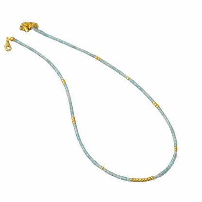 Zeeblauwe Kralen Clavicula Ketting - Luna
