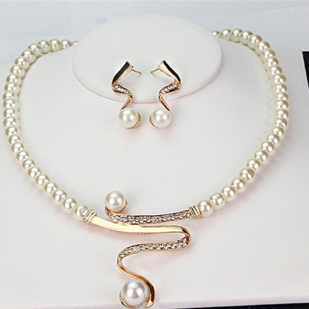 Natuurlijke Parelketting + Oorbellenset | Goud