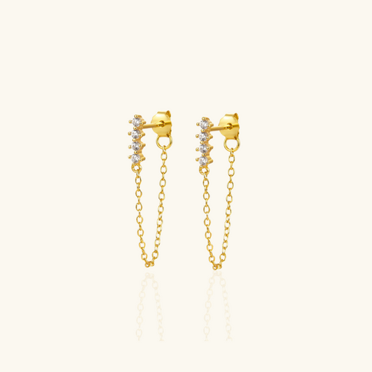 Vergulde Zirkoon Geplaveide Ketting Stud Oorbel - April