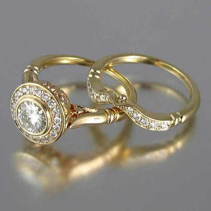 Vintage gouden en zirkonia ringenset | Goud