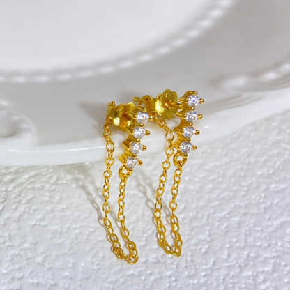 Vergulde Zirkoon Geplaveide Ketting Stud Oorbel - April