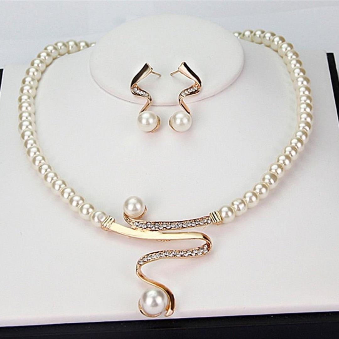 Natuurlijke Parelketting + Oorbellenset | Goud