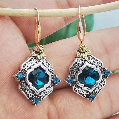 Vintage Blauwe Kristal Gouden Oorbellen | Goud