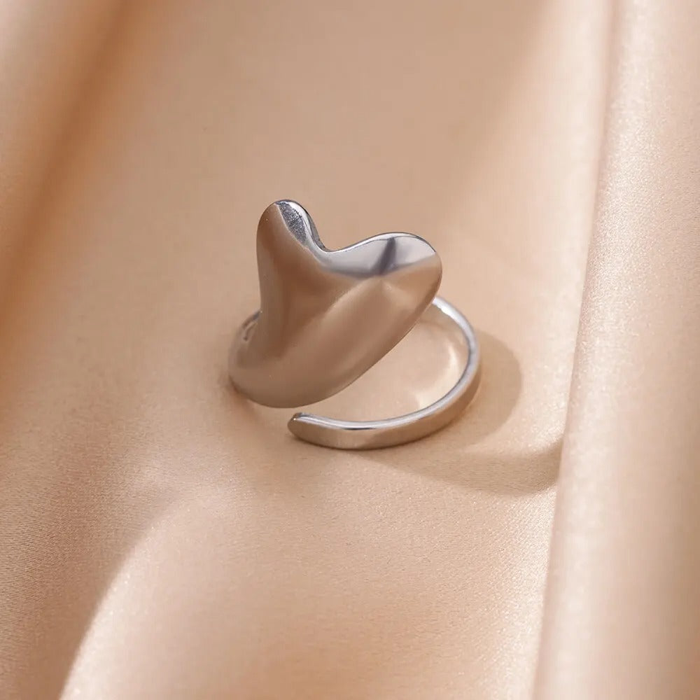 Elegante Onregelmatige Verstelbare Ring met Groot Hart - Camille