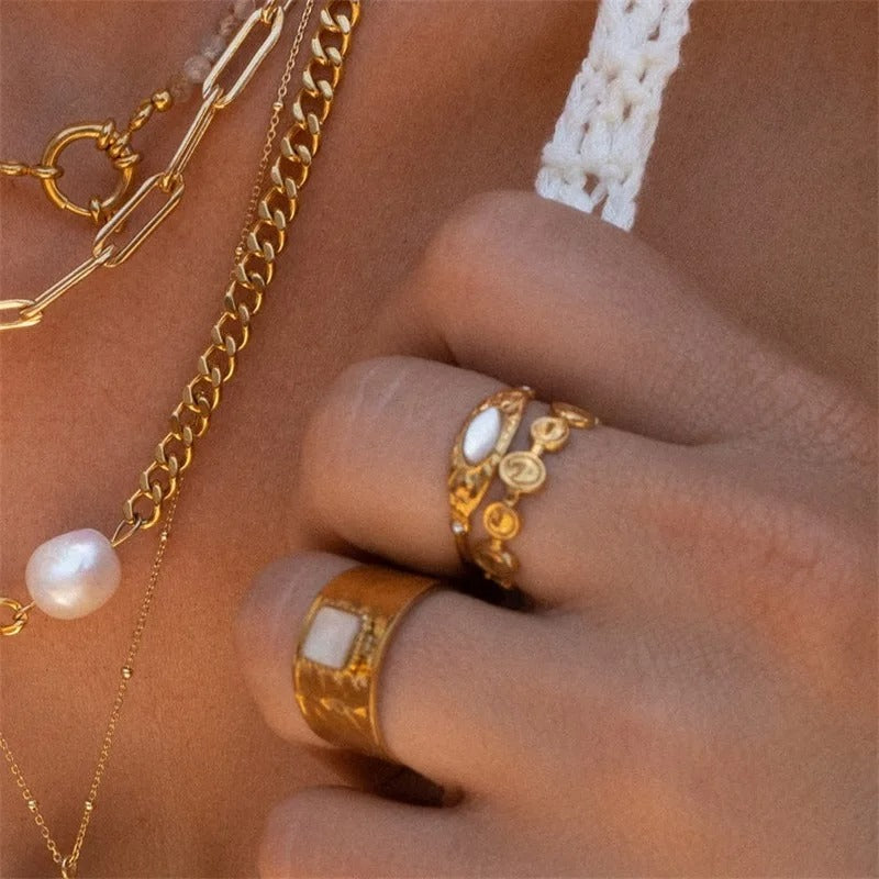Ring met vergulde witte zirkonia van natuursteen - Veola