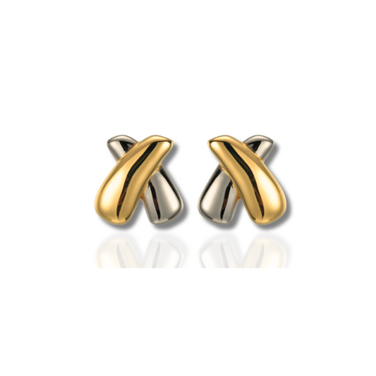 Twee-kleurige Chunky X Vorm Stud Oorbellen - Claire
