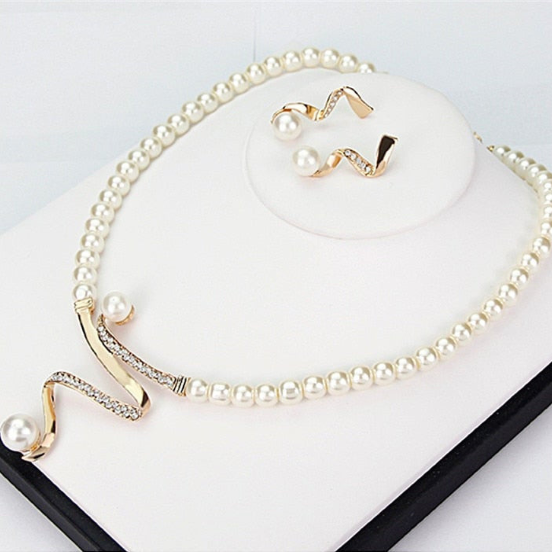 Natuurlijke Parelketting + Oorbellenset | Goud