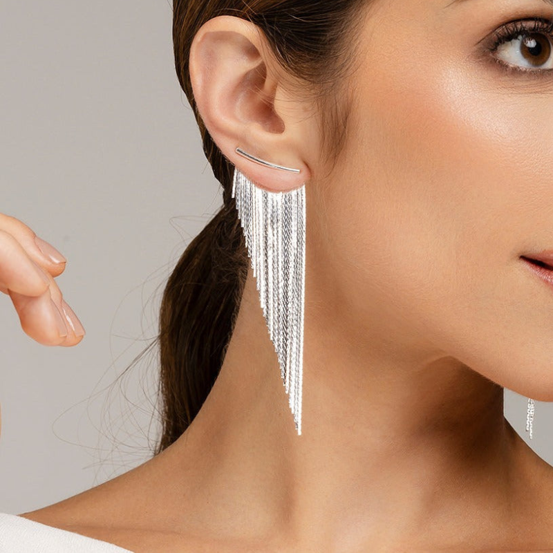 Elegante Zilveren Tassel Oorbellen - Bernice