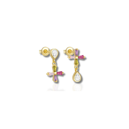 Asymmetrische Zircon Kruis Oorbellen - Maria