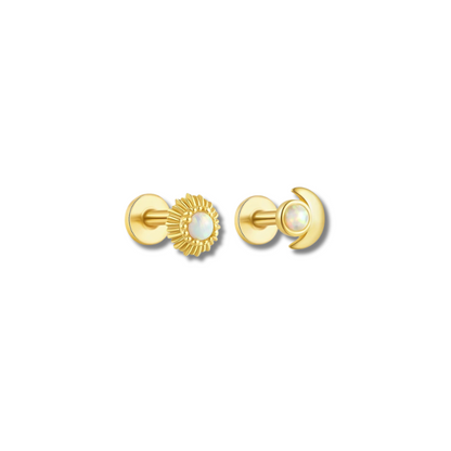 Verguld Sun and Moon Opal Stud Oorbellen – Ottie