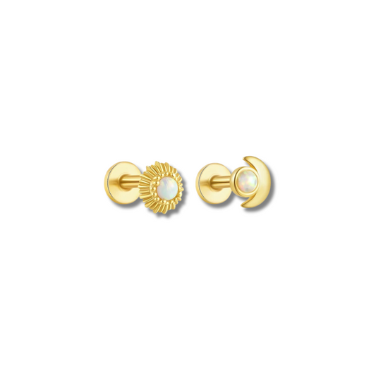 Verguld Sun and Moon Opal Stud Oorbellen – Ottie