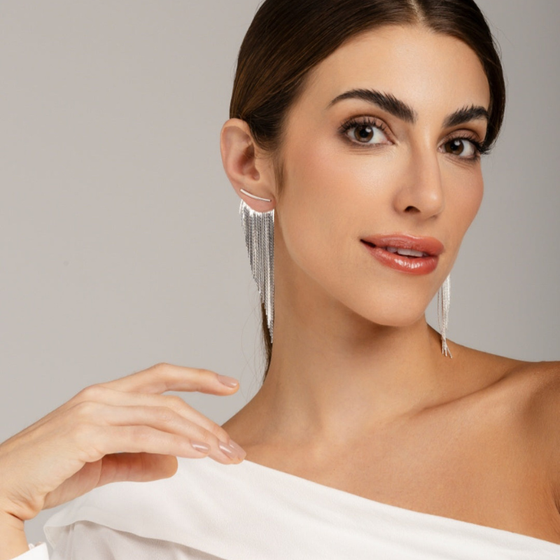 Elegante Zilveren Tassel Oorbellen - Bernice