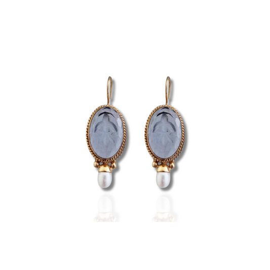 Vintage Cameo Druppel Oorbellen Parel Accent - Kiki