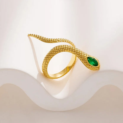 Vergulde Groene Zirkoon Slang Ring - Medusa
