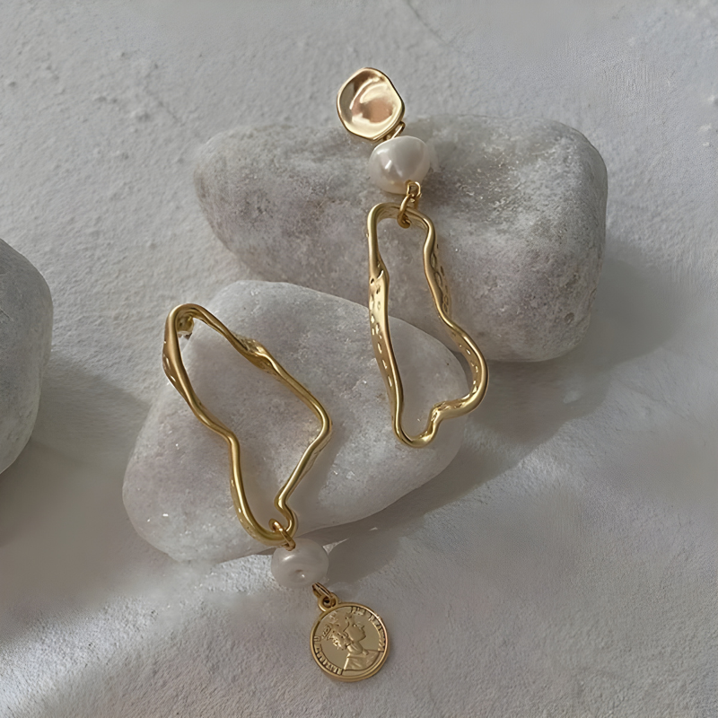 Asymmetrische Barokke Parel Dangle Oorbellen - Rachel