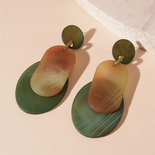 Vintage Groene Acryl Hangende Oorbellen - Lara