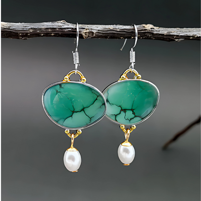 Vintage Turquoise Steen Parel Oorbellen - Cecilia