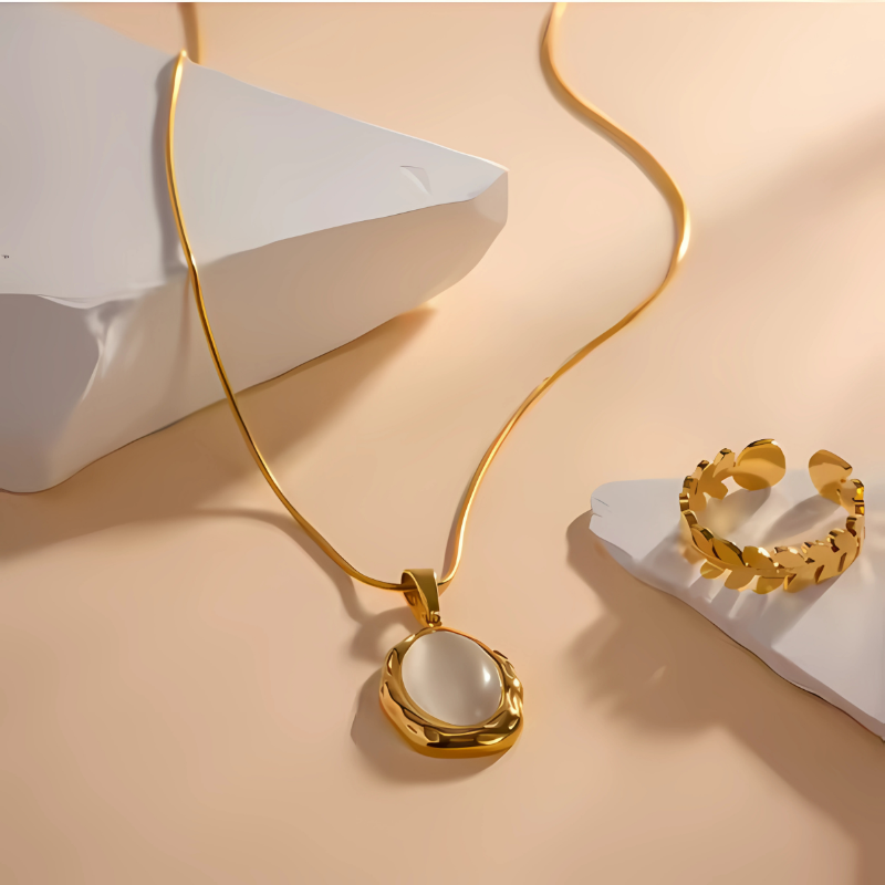Vergulde Kattenoog-Opaalketting - Gemma