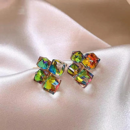 Kleurrijke Kristallen Geometrische Vierkante Stud Oorbellen - Dollie