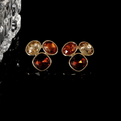 Vergulde Bruine Kristallen Stud Oorbellen - Ina