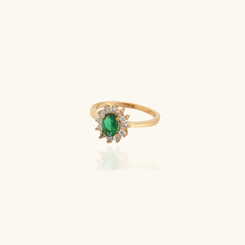 Verguld Elegante Natuurlijke Smaragd Ring - Essie