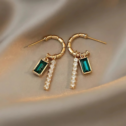 Gouden Geometrische Oorringen met Groene Kristal - Greta