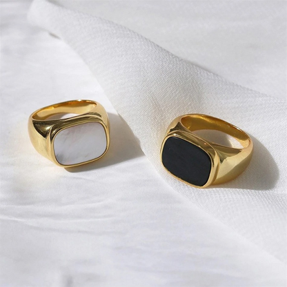 Vintage Grote Vierkante Schelp Ring - Caroline