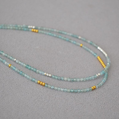 Zeeblauwe Kralen Clavicula Ketting - Luna