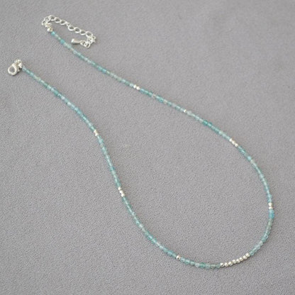 Zeeblauwe Kralen Clavicula Ketting - Luna