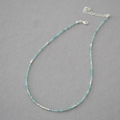 Zeeblauwe Kralen Clavicula Ketting - Luna