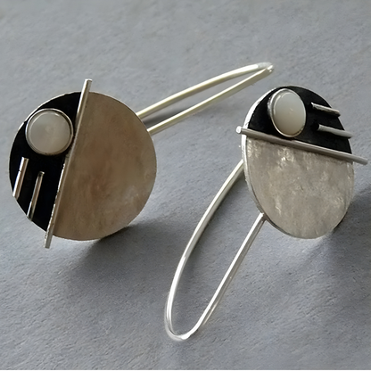 Vintage Dubbelgekleurde Ingelegde Opaal Dangle Oorbellen - Nika