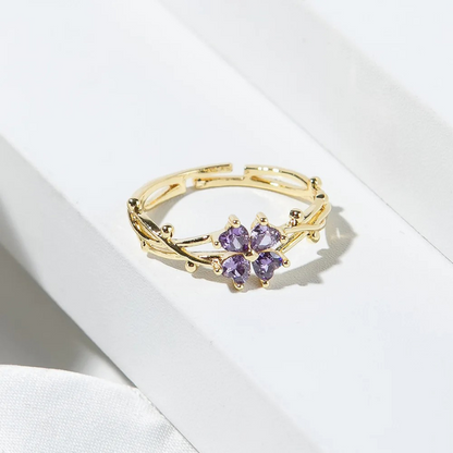 Paarse Bloembladen Ring – Elena