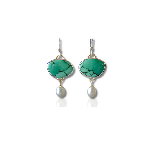 Vintage Turquoise Steen Parel Oorbellen - Cecilia