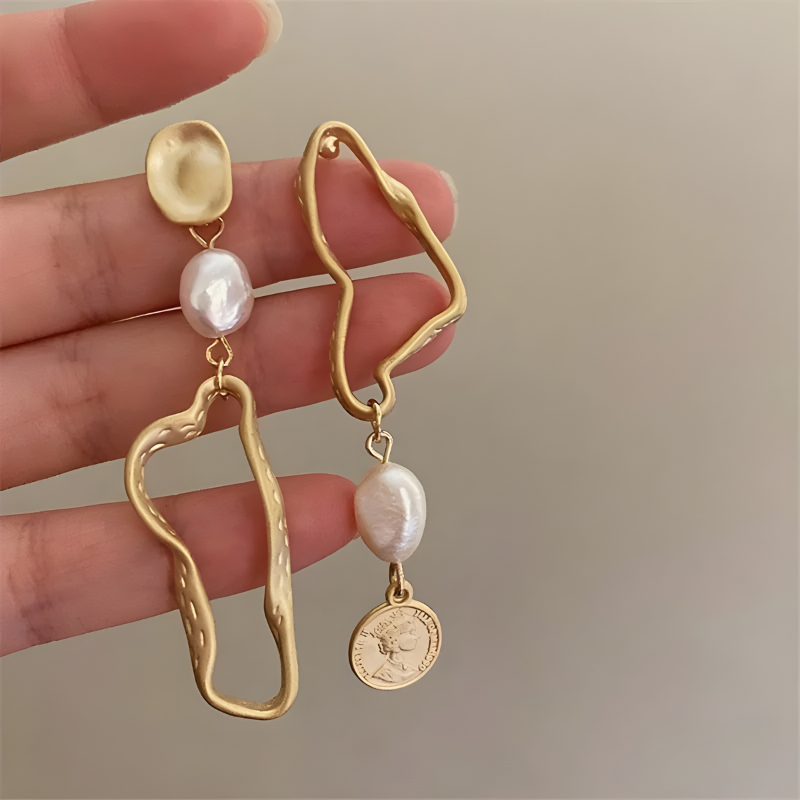 Asymmetrische Barokke Parel Dangle Oorbellen - Rachel