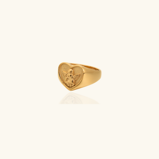 Vergulde Hartvormige Engel Ring - Victoria