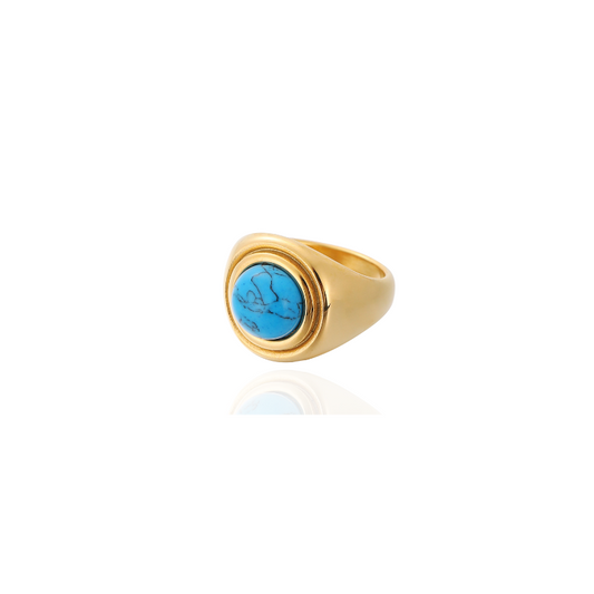 Vergulde Turquoise Katteoog Ring - Karen