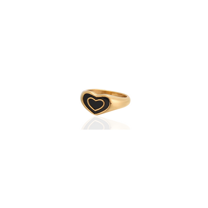Vergulde zwarte hartvormige Ring - Hattie