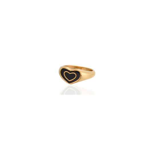 Vergulde zwarte hartvormige Ring - Hattie