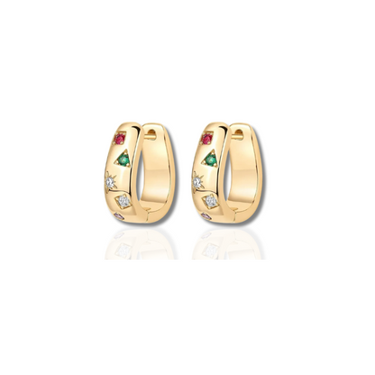 Chunky Multicolor Cubic Zirkonia Huggie Oorbellen – Jade