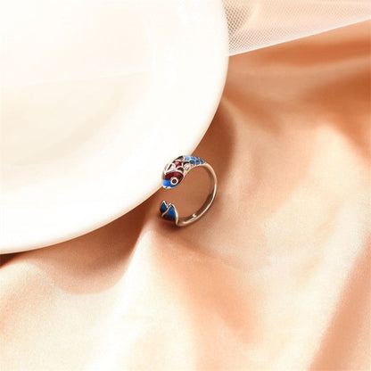 Verstelbare Zilveren Ring Koi Vis Blauw Bruin – Lotte
