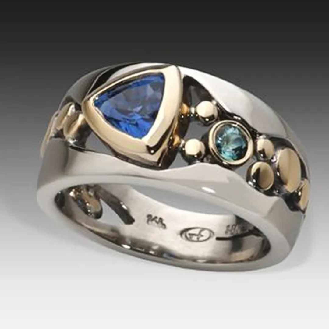 Vintage Blauwe Kristallen Ring | Zilver