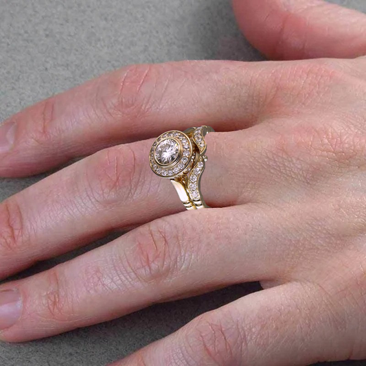 Vintage gouden en zirkonia ringenset | Goud