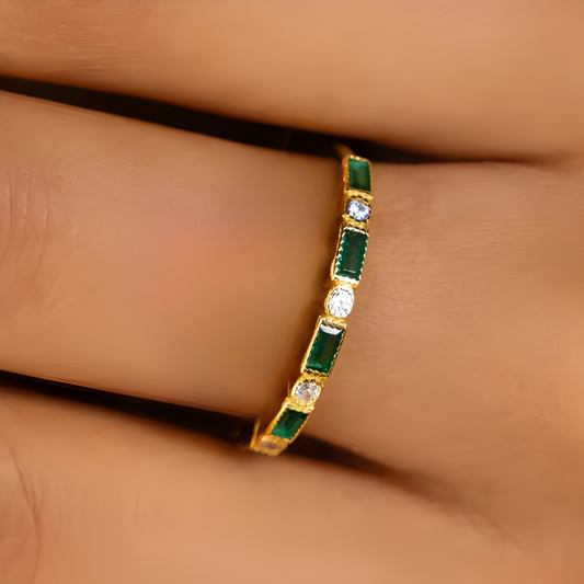 Vintage groene ingelegde Zirkonia gouden ring | Goud