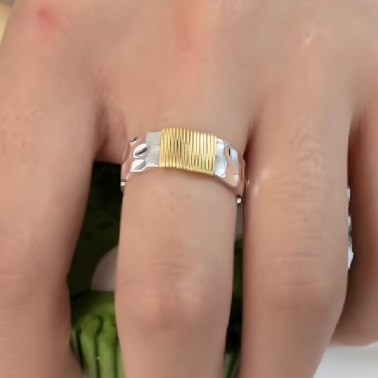 Vintage Gouden Draden Zilveren Ring | Zilver