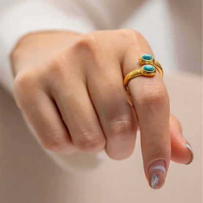 Vergulde Natuurstenen Open Ring - Toni