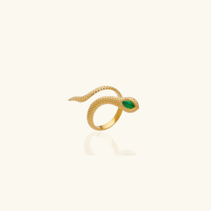 Vergulde Groene Zirkoon Slang Ring - Medusa