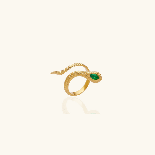 Vergulde Groene Zirkoon Slang Ring - Medusa