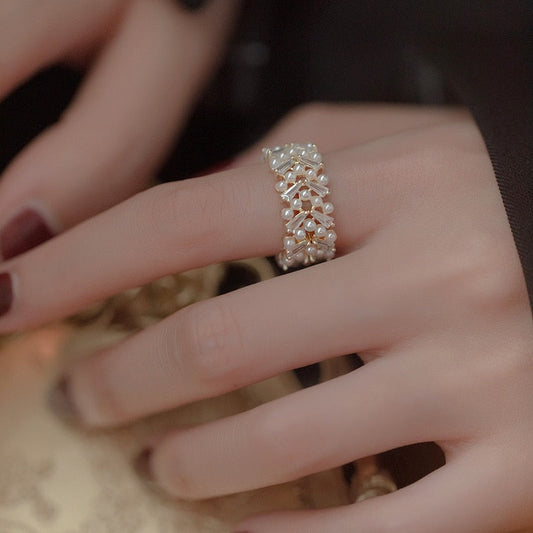 Geweven Ring Goud Met Witte Parels – Lotte