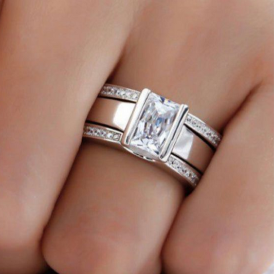 Vintage Ingelegde Glazen Ring | Zilver